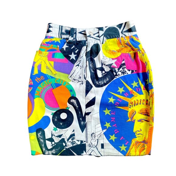 Versace Vintage 80's 90's NY Big City Statue Liberty RARE Versace Jean Skirt XS - Picture 4 of 15